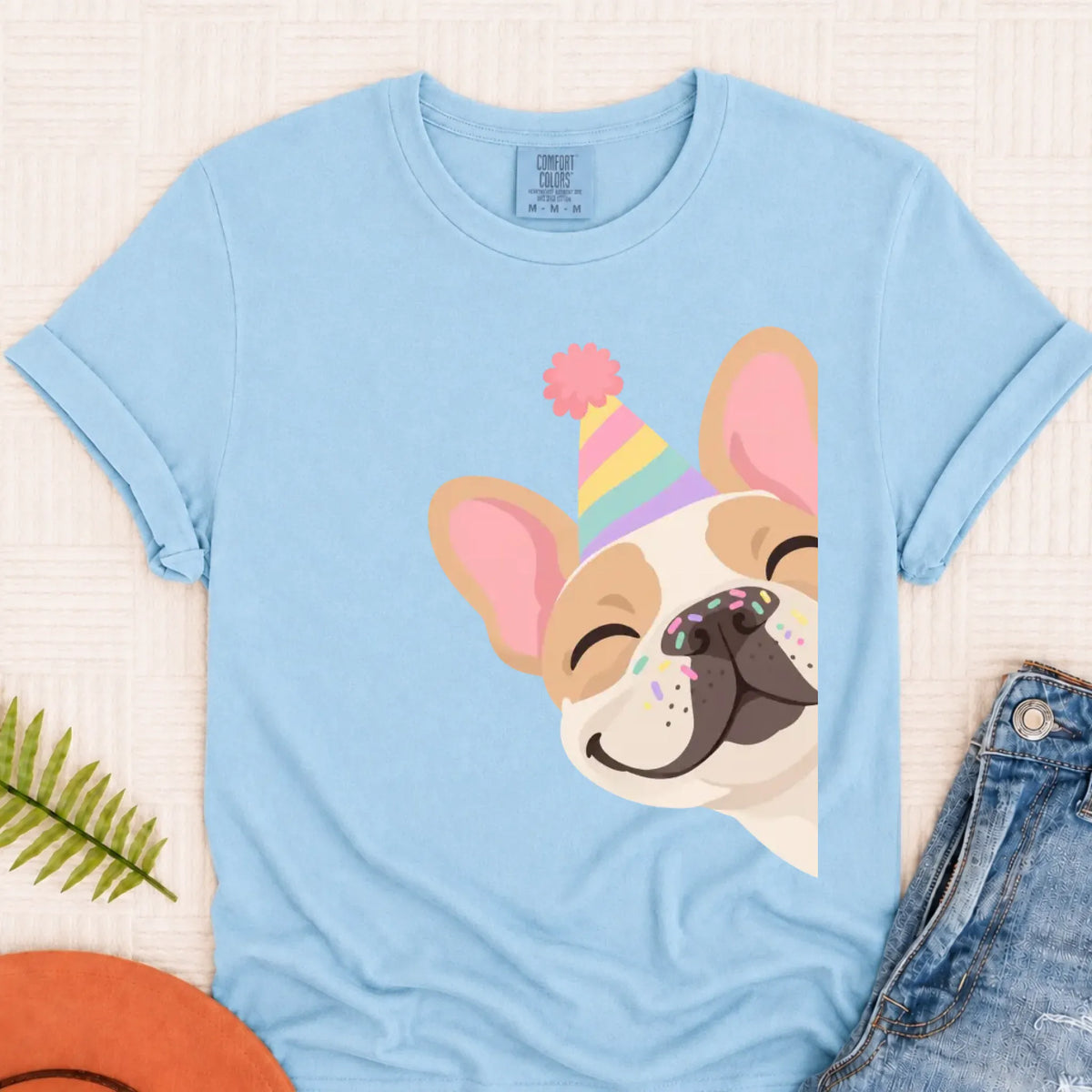 Custom Frenchie Birthday Party Unisex TShirt Chambray