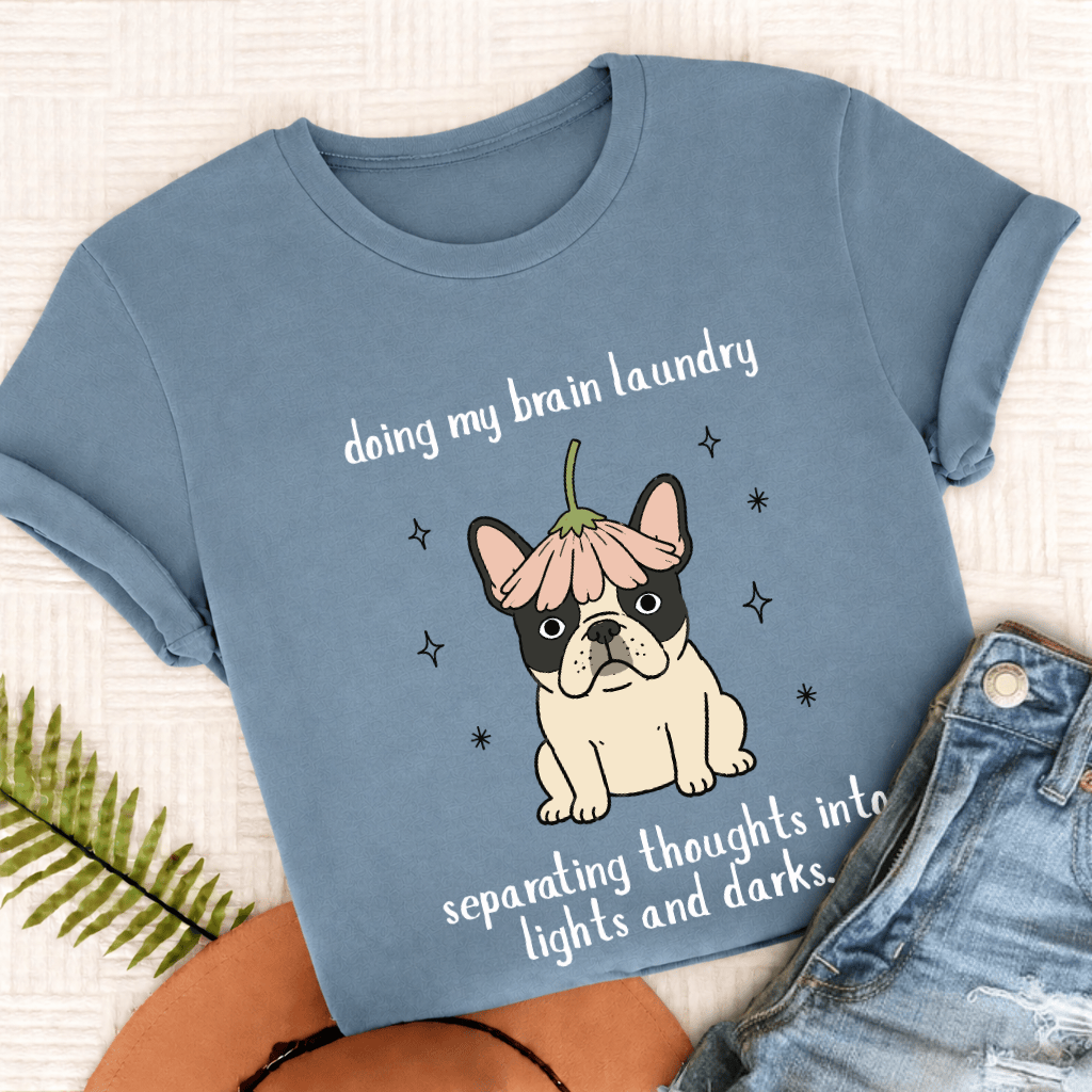 Custom Frenchie Brain Laundry Unisex TShirt Ice Blue