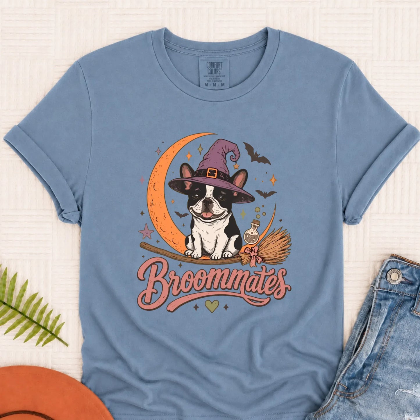 Custom Frenchie Broommates Halloween Unisex Tshirt Blue Jean