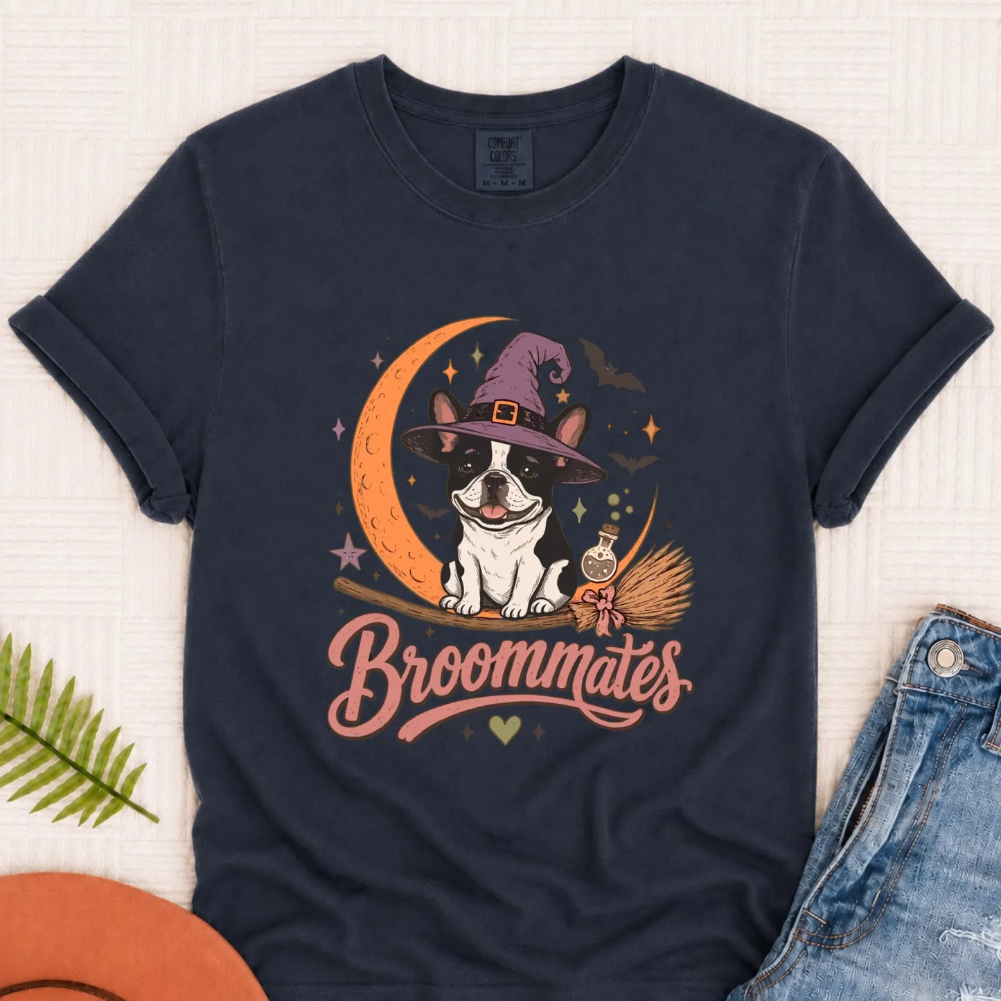 Custom Frenchie Broommates Halloween Unisex Tshirt Navy