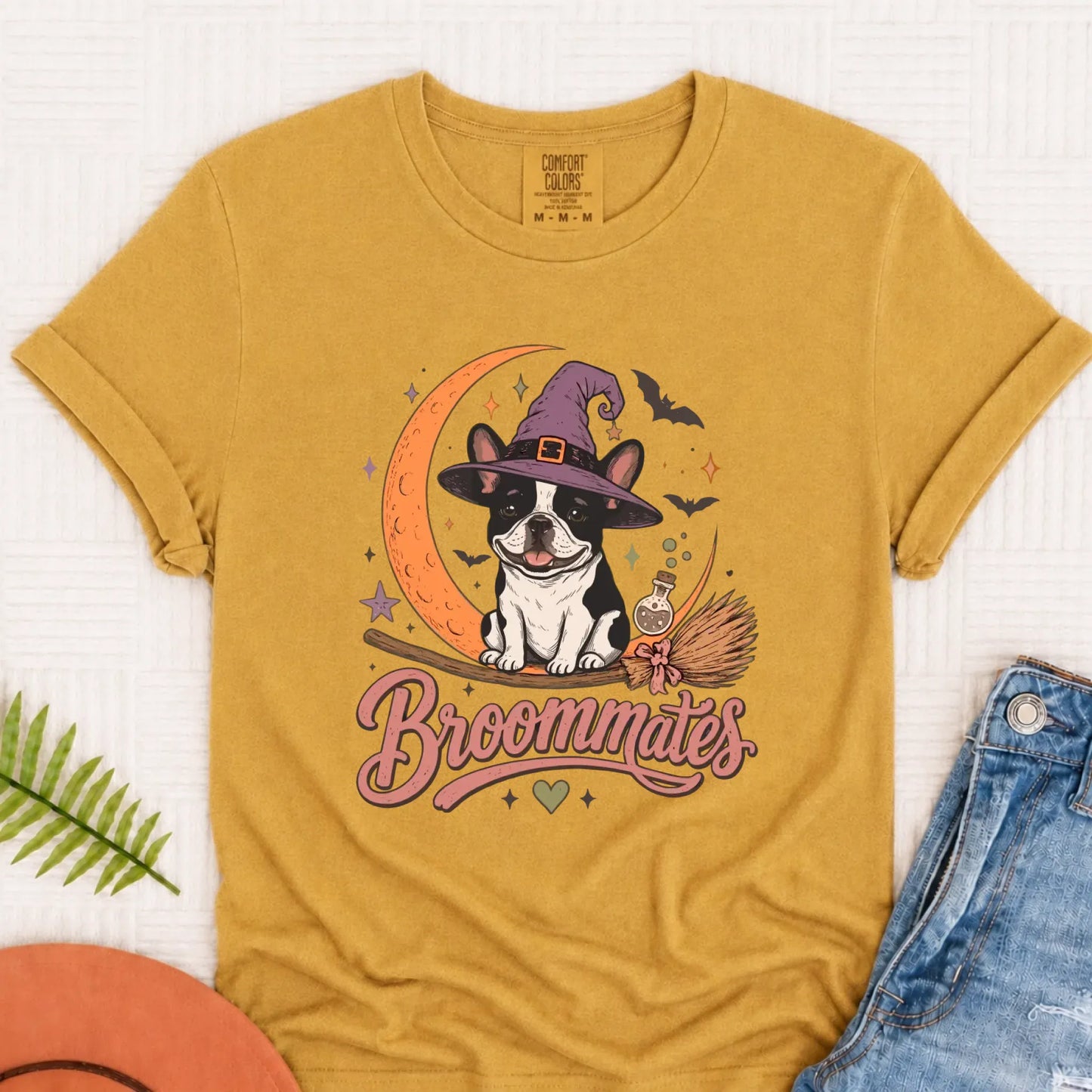 Custom Frenchie Broommates Halloween Unisex Tshirt Mustard