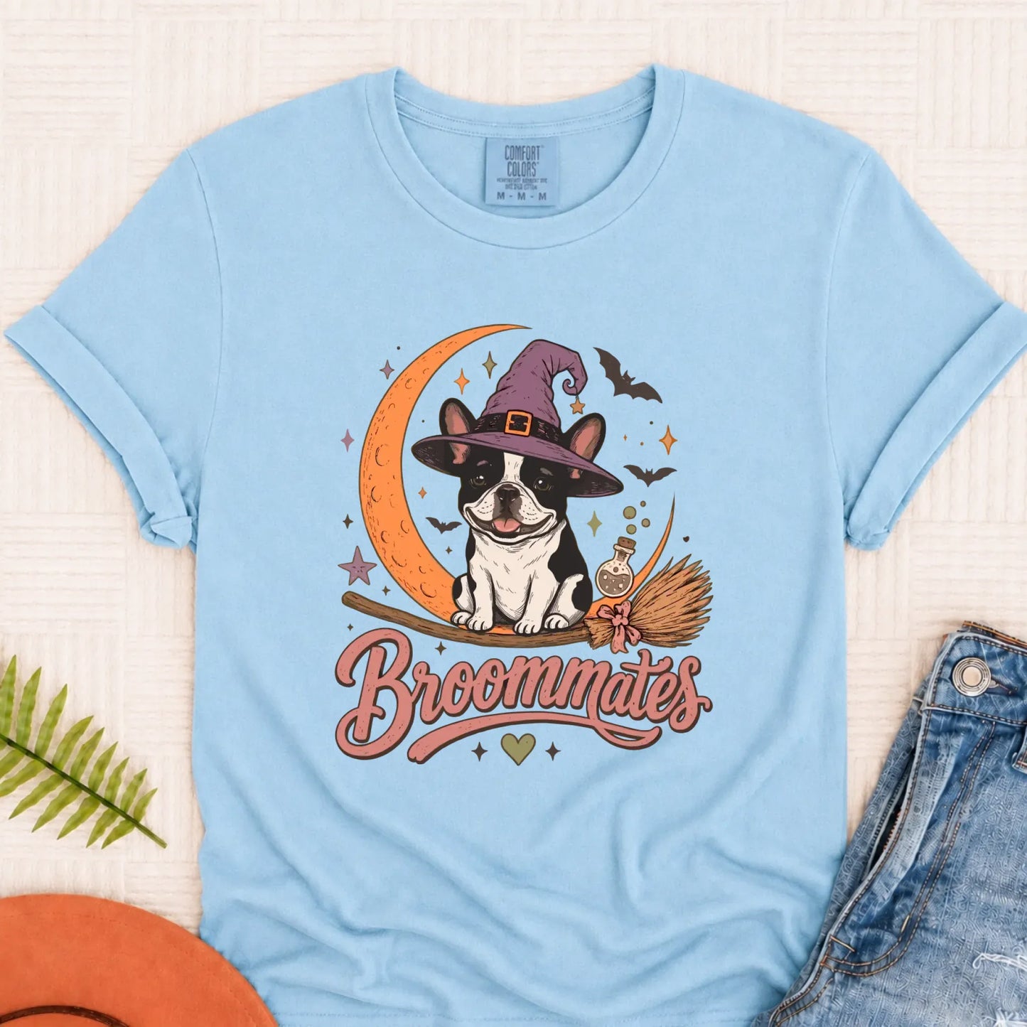 Custom Frenchie Broommates Halloween Unisex Tshirt Chambray