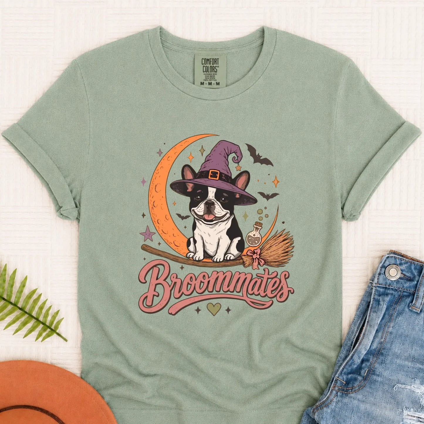 Custom Frenchie Broommates Halloween Unisex Tshirt Bay