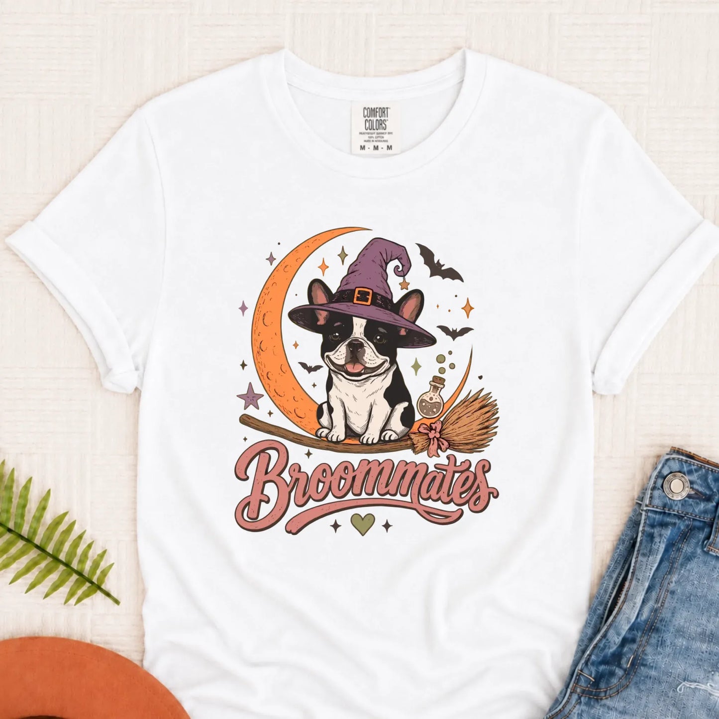 Custom Frenchie Broommates Halloween Unisex Tshirt White