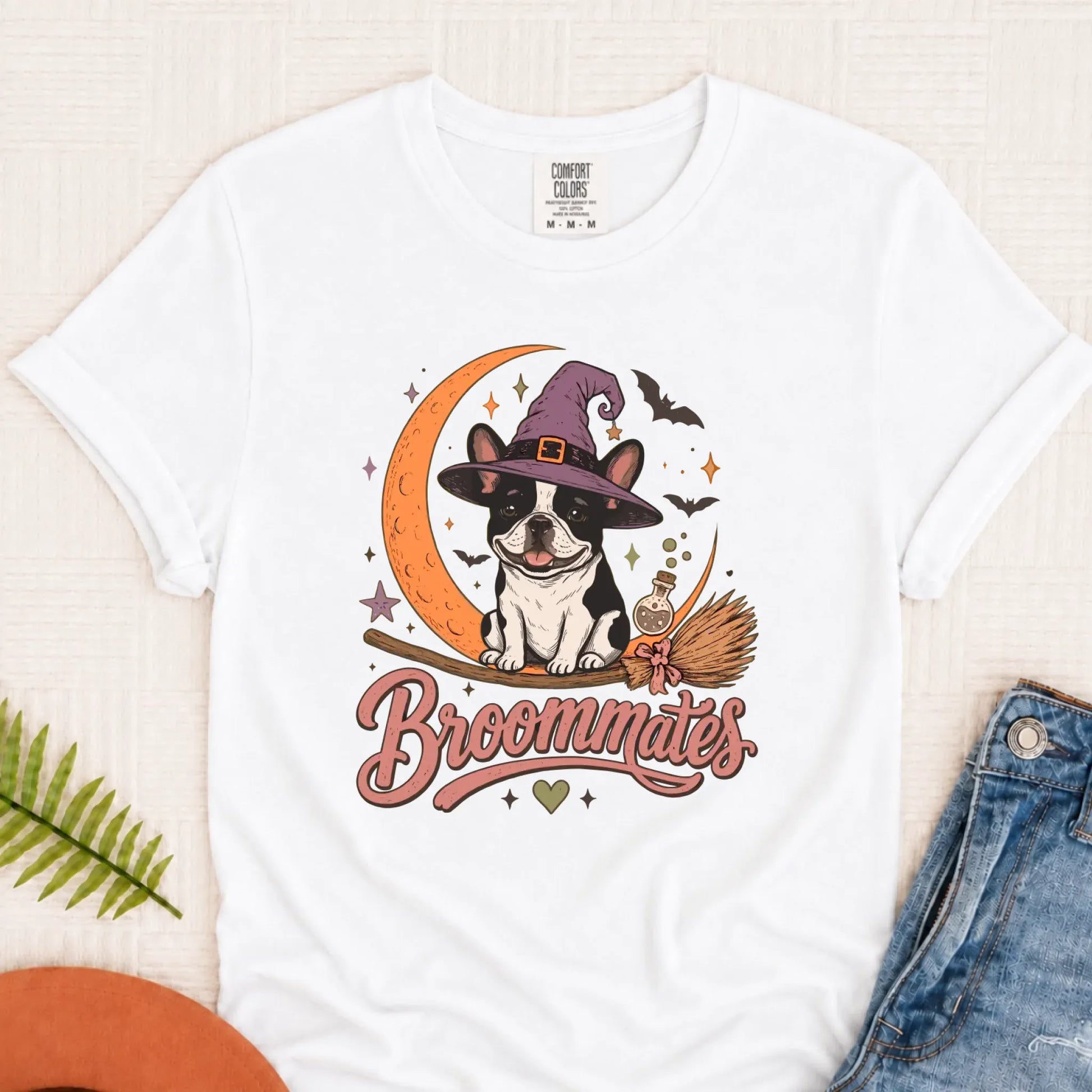 Custom Frenchie Broommates Halloween Unisex Tshirt White