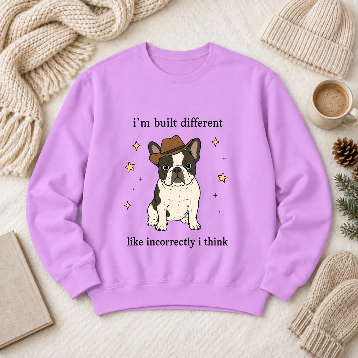 Customizer 1466 LW Sweatshirt Light / Neon Violet / S Custom Frenchie Built Different Unisex Sweatshirt