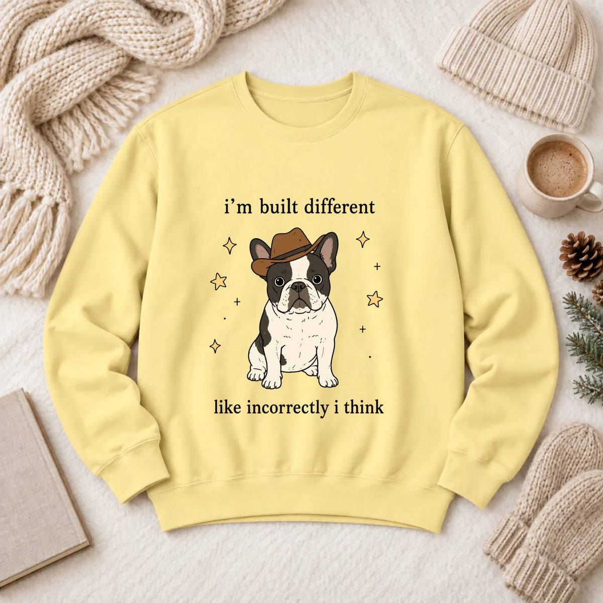 Customizer 1466 LW Sweatshirt Light / Butter / S Custom Frenchie Built Different Unisex Sweatshirt