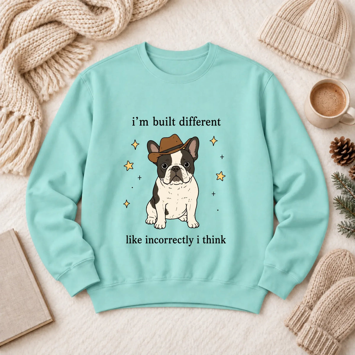 Customizer 1466 LW Sweatshirt Light / Chalky Mint / S Custom Frenchie Built Different Unisex Sweatshirt