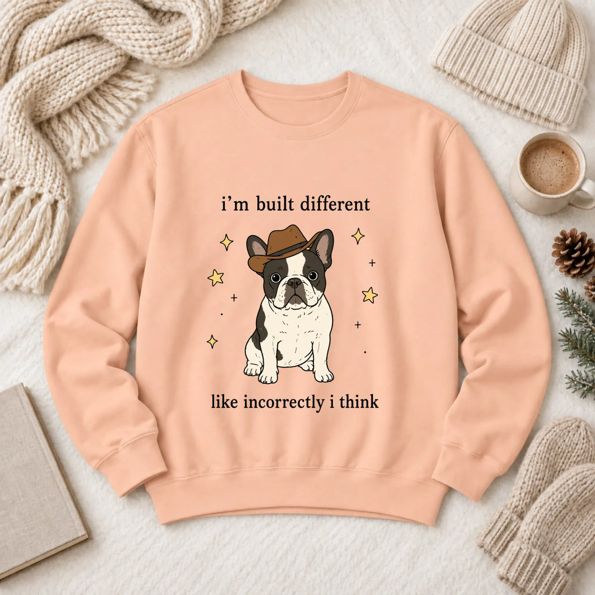 Customizer 1466 LW Sweatshirt Light / Peachy / S Custom Frenchie Built Different Unisex Sweatshirt