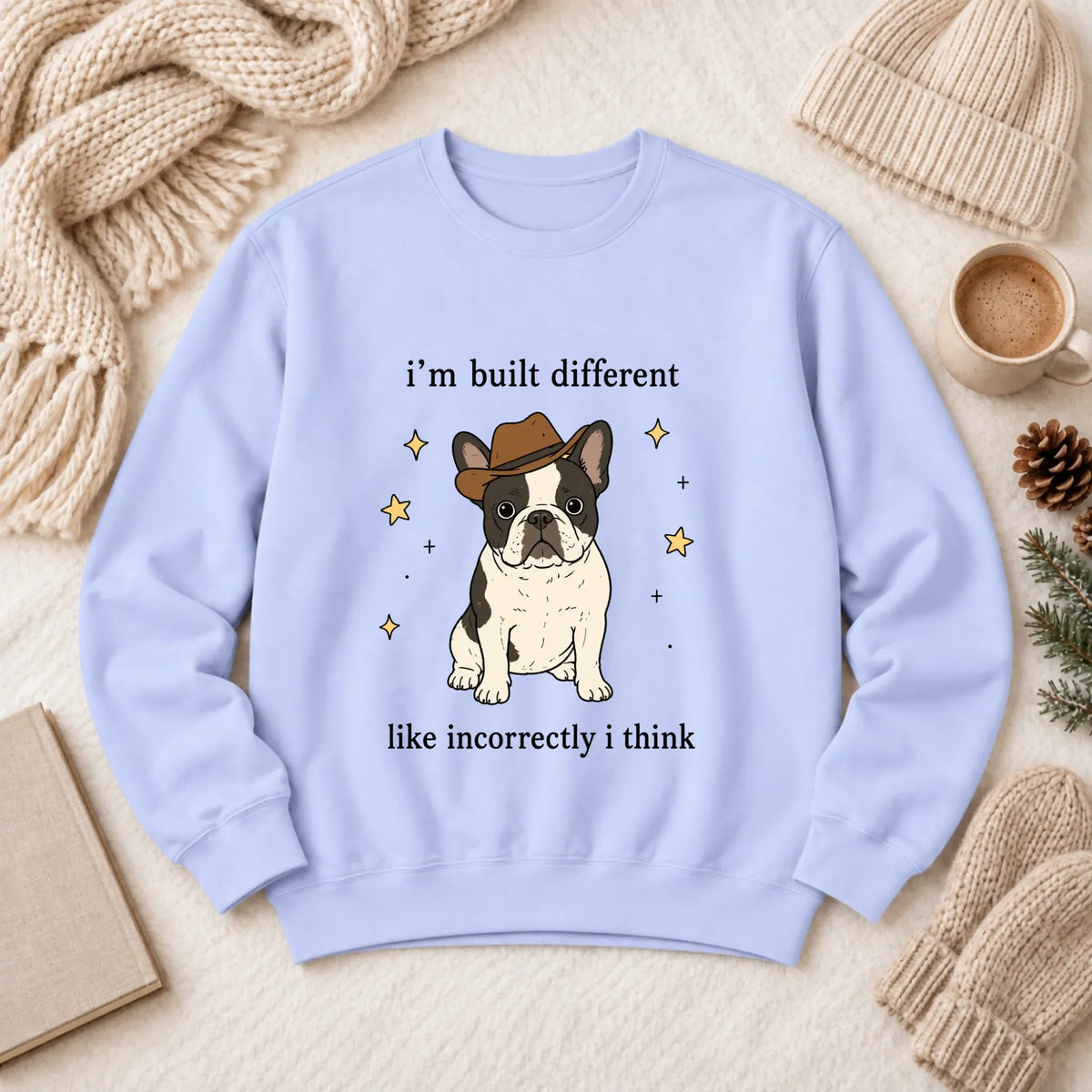 Customizer 1466 LW Sweatshirt Light / Hydrangea / S Custom Frenchie Built Different Unisex Sweatshirt