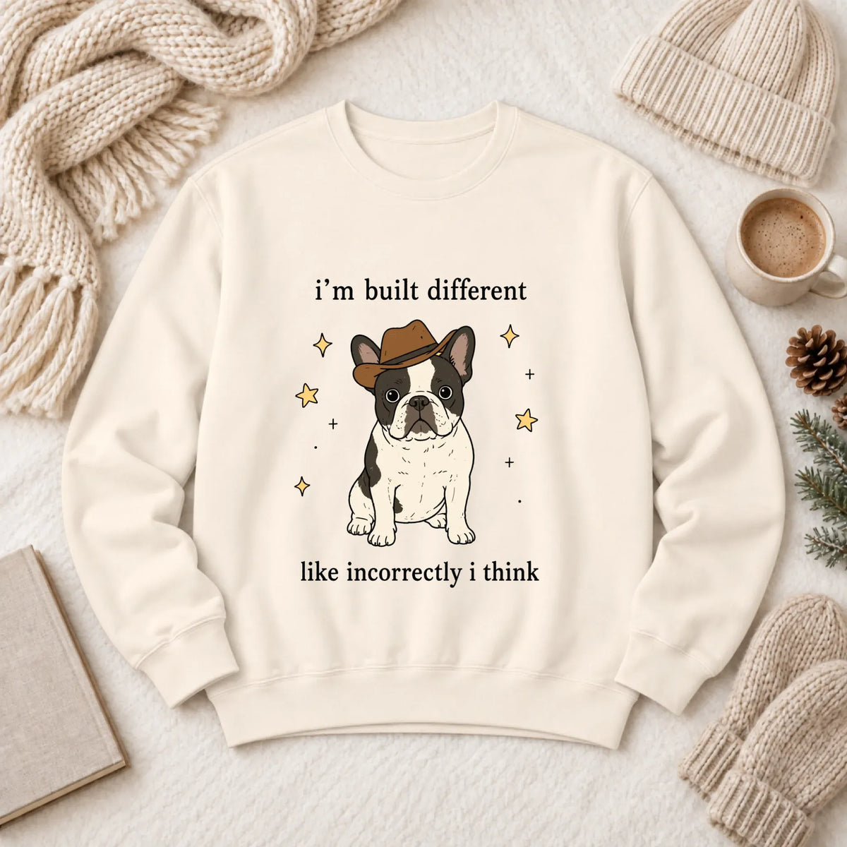 Customizer 1466 LW Sweatshirt Light / Ivory / S Custom Frenchie Built Different Unisex Sweatshirt