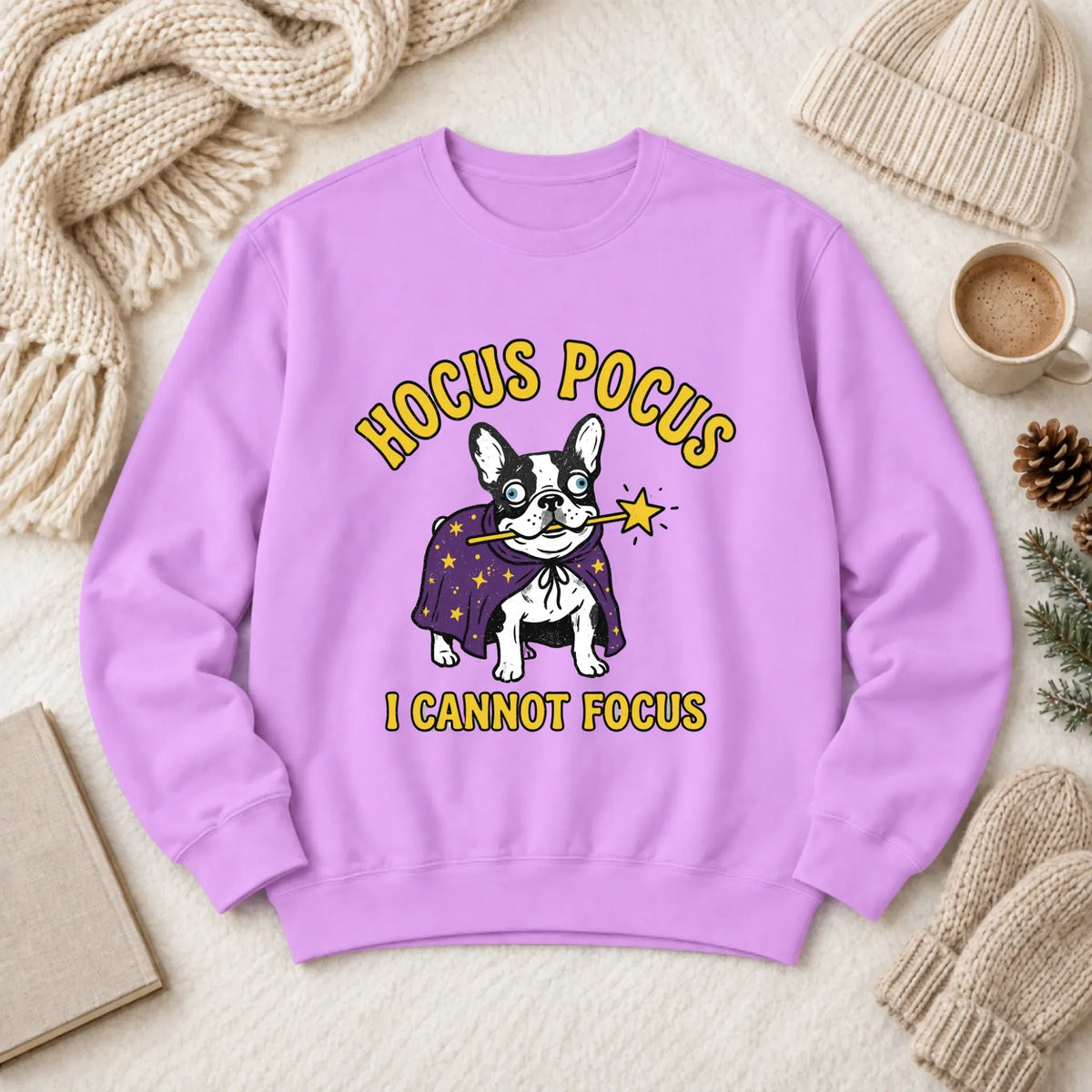 Custom Frenchie Bulldog ADHD Hocus Pocus Unisex Sweatshirt Neon Violet