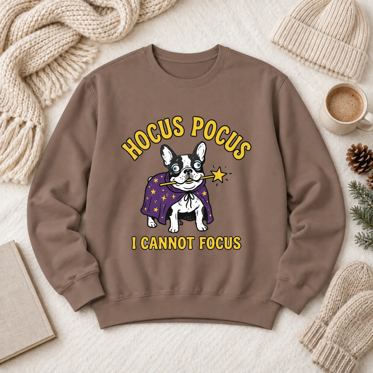 Custom Frenchie Bulldog ADHD Hocus Pocus Unisex Sweatshirt Espresso