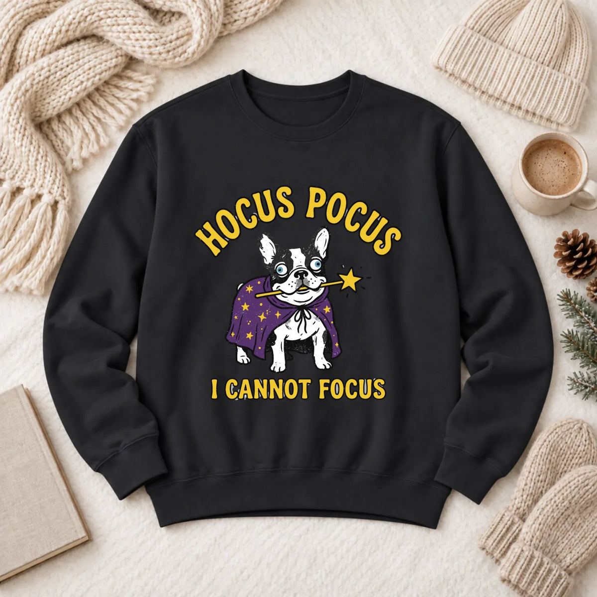 Custom Frenchie Bulldog ADHD Hocus Pocus Unisex Sweatshirt Black