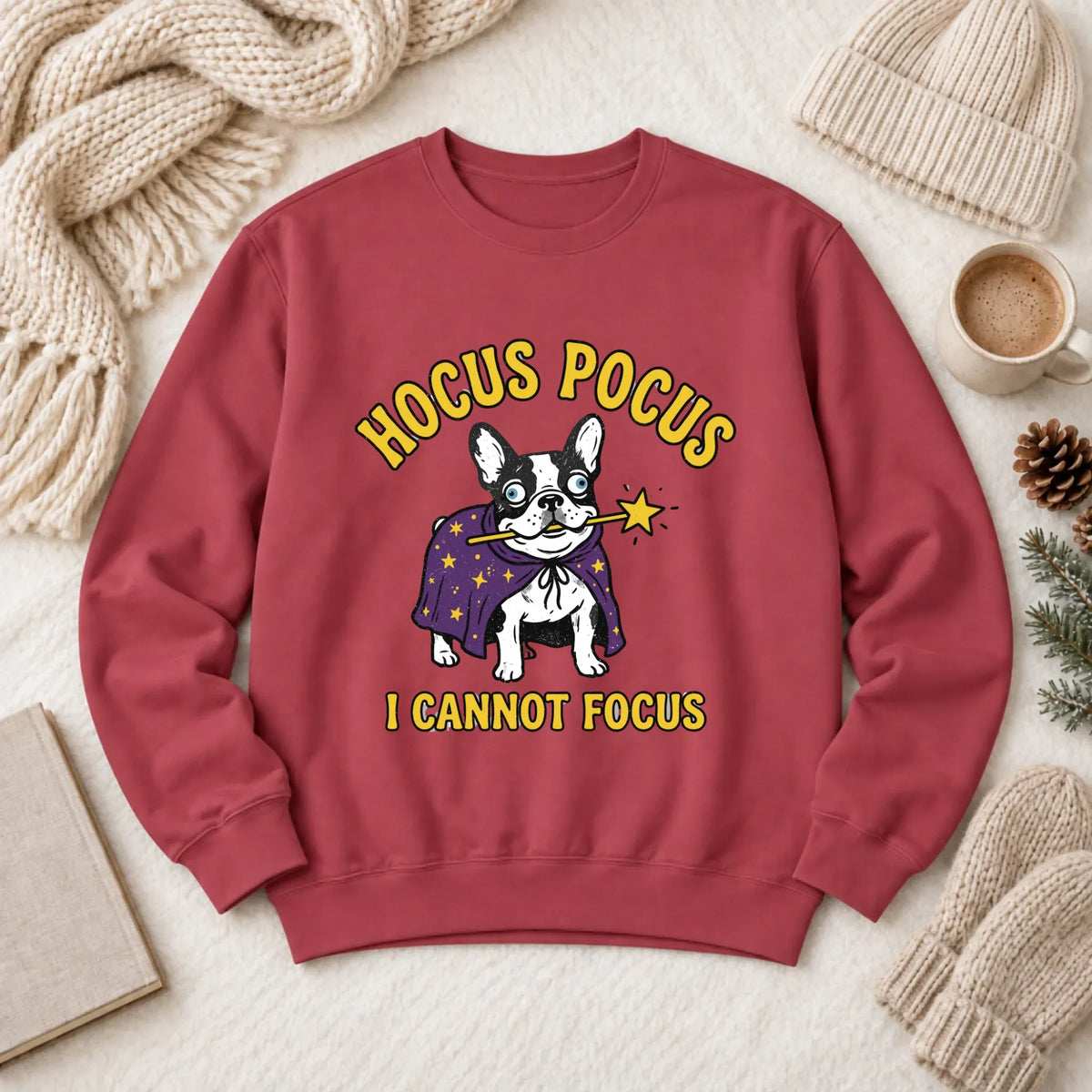 Custom Frenchie Bulldog ADHD Hocus Pocus Unisex Sweatshirt Crimson