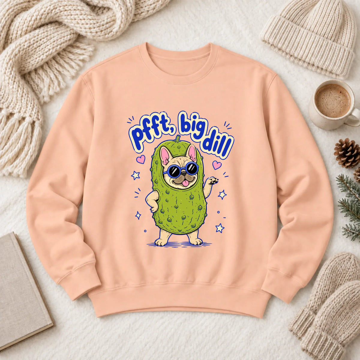 Customizer 1466 LW Sweatshirt Light / Peachy / S Custom Frenchie Bulldog Big Dill Pickle Unisex Sweatshirt