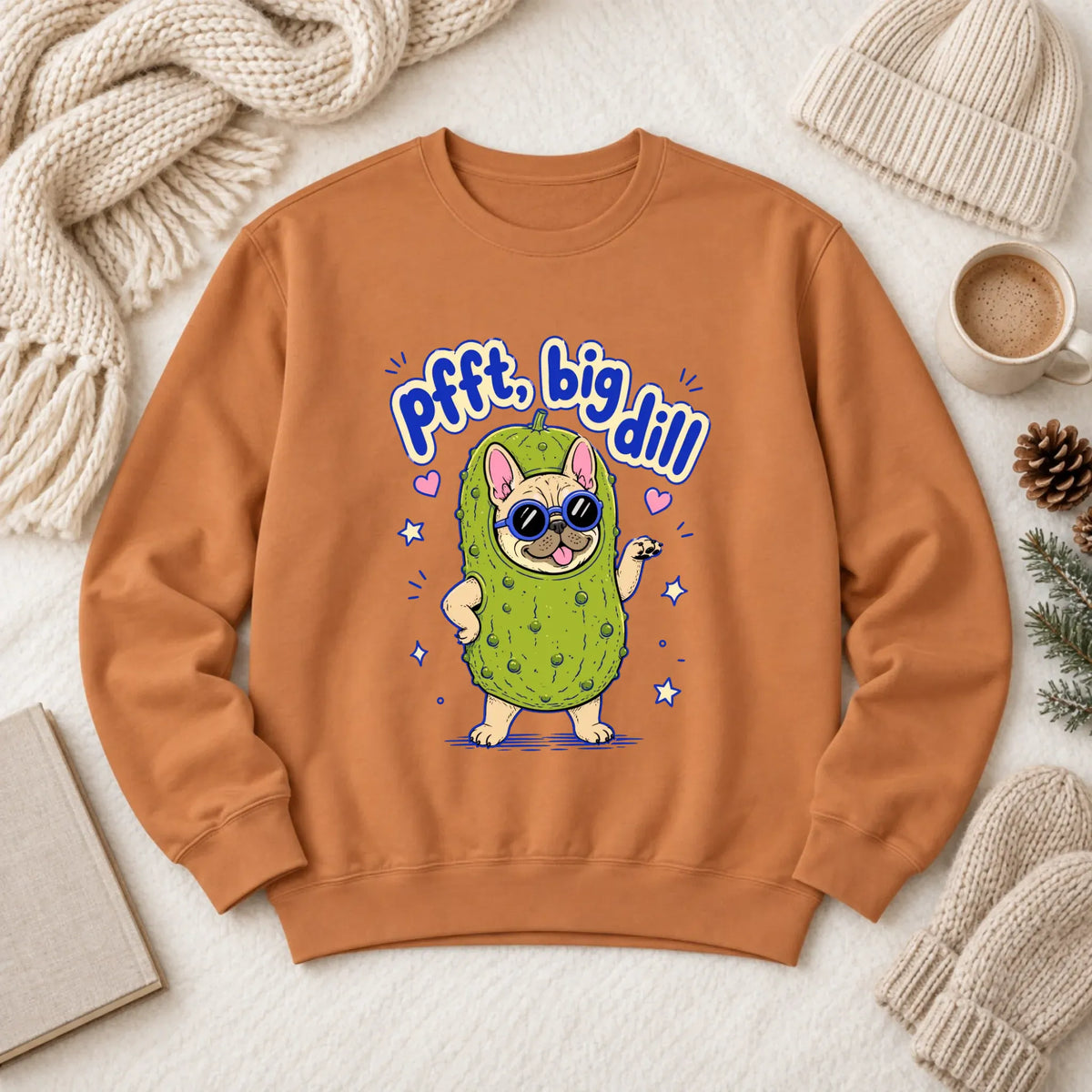 Customizer 1466 LW Sweatshirt Dark / Yam / S Custom Frenchie Bulldog Big Dill Pickle Unisex Sweatshirt