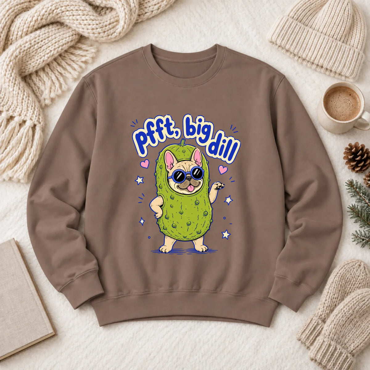 Customizer 1466 LW Sweatshirt Dark / Espresso / S Custom Frenchie Bulldog Big Dill Pickle Unisex Sweatshirt