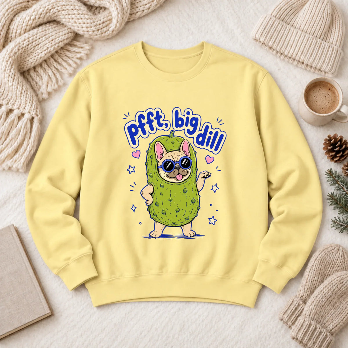 Customizer 1466 LW Sweatshirt Light / Butter / S Custom Frenchie Bulldog Big Dill Pickle Unisex Sweatshirt