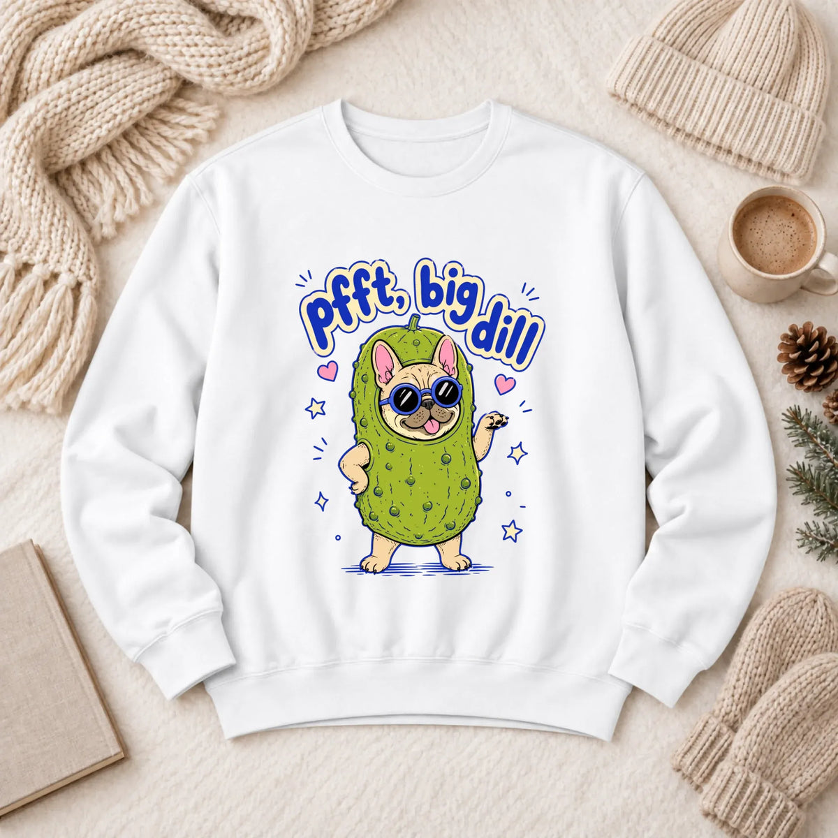 Customizer 1466 LW Sweatshirt Light / White / S Custom Frenchie Bulldog Big Dill Pickle Unisex Sweatshirt