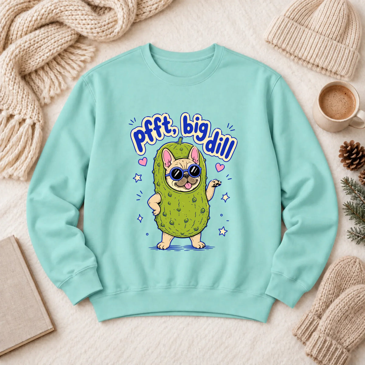 Customizer 1466 LW Sweatshirt Light / Chalky Mint / S Custom Frenchie Bulldog Big Dill Pickle Unisex Sweatshirt