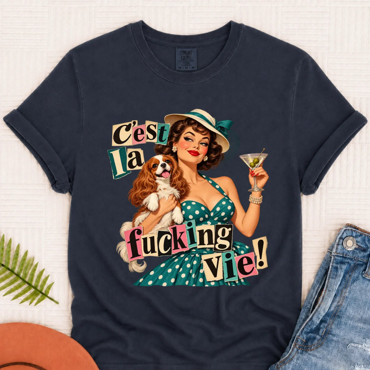 Customizer Monster Dark 1717 / Navy / S Custom Frenchie Bulldog C'est La Vie Unisex TShirt