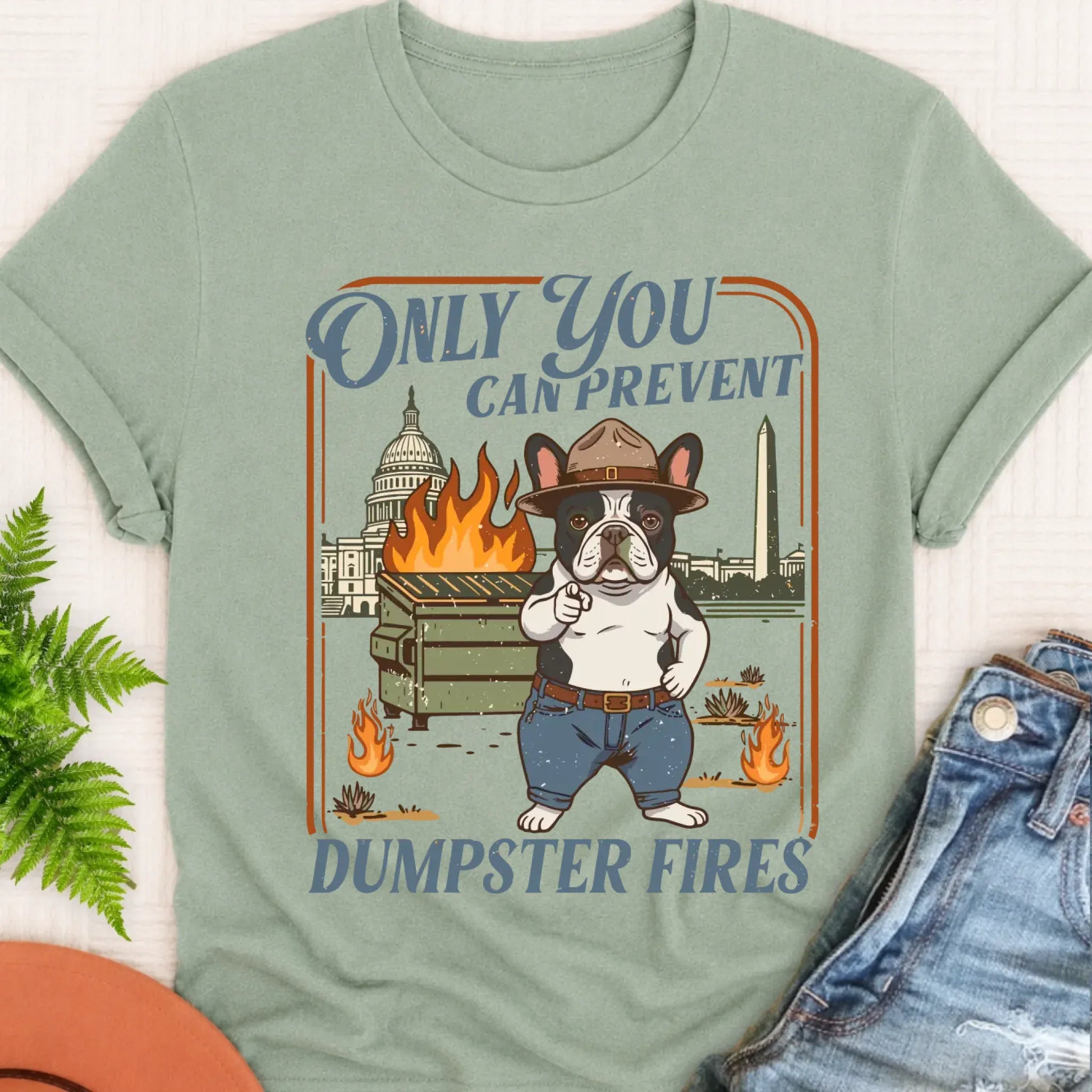 T-Shirt Bay / S Custom Frenchie Bulldog Dumpster Fires Unisex Tshirt