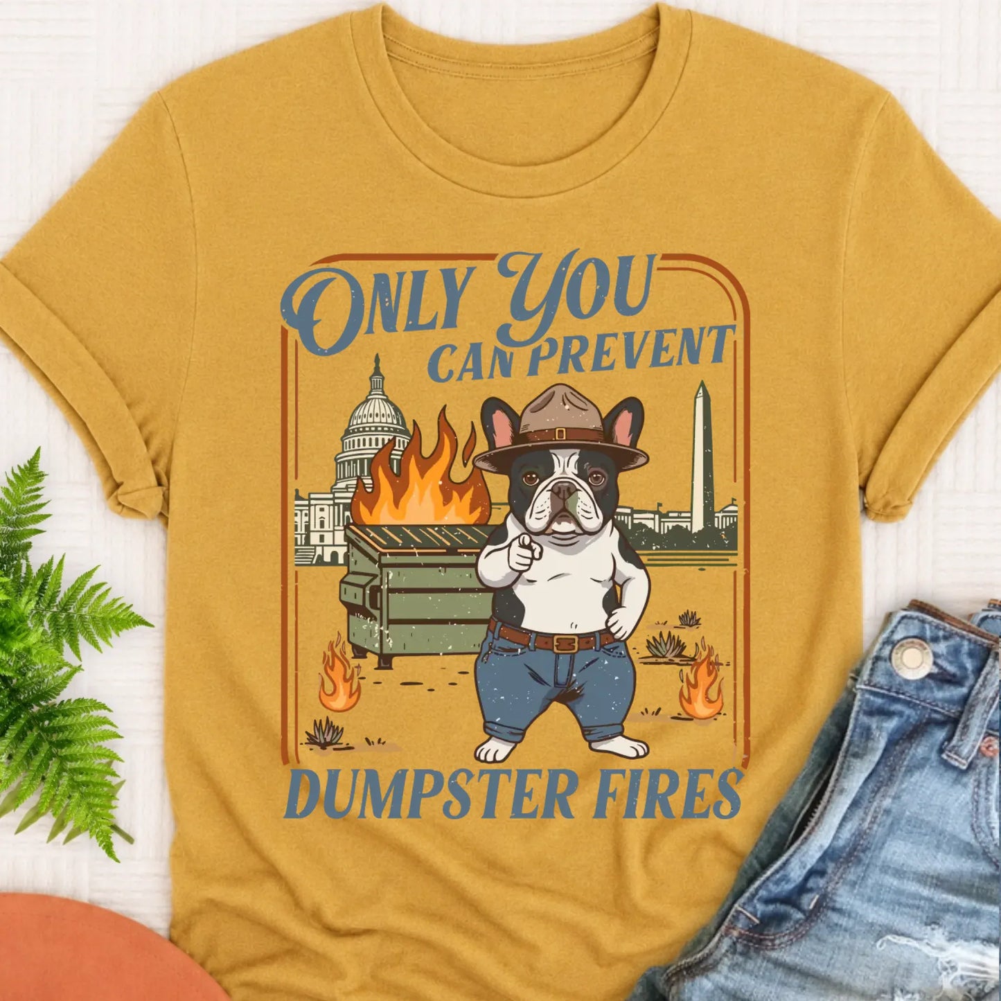T-Shirt Mustard / S Custom Frenchie Bulldog Dumpster Fires Unisex Tshirt