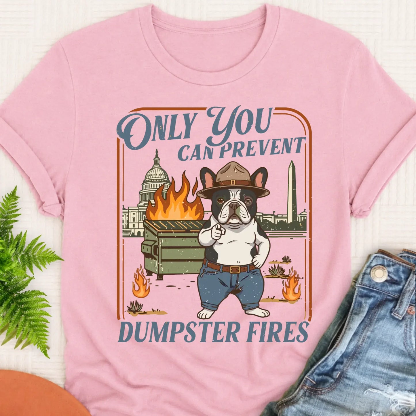 T-Shirt Blossom / S Custom Frenchie Bulldog Dumpster Fires Unisex Tshirt