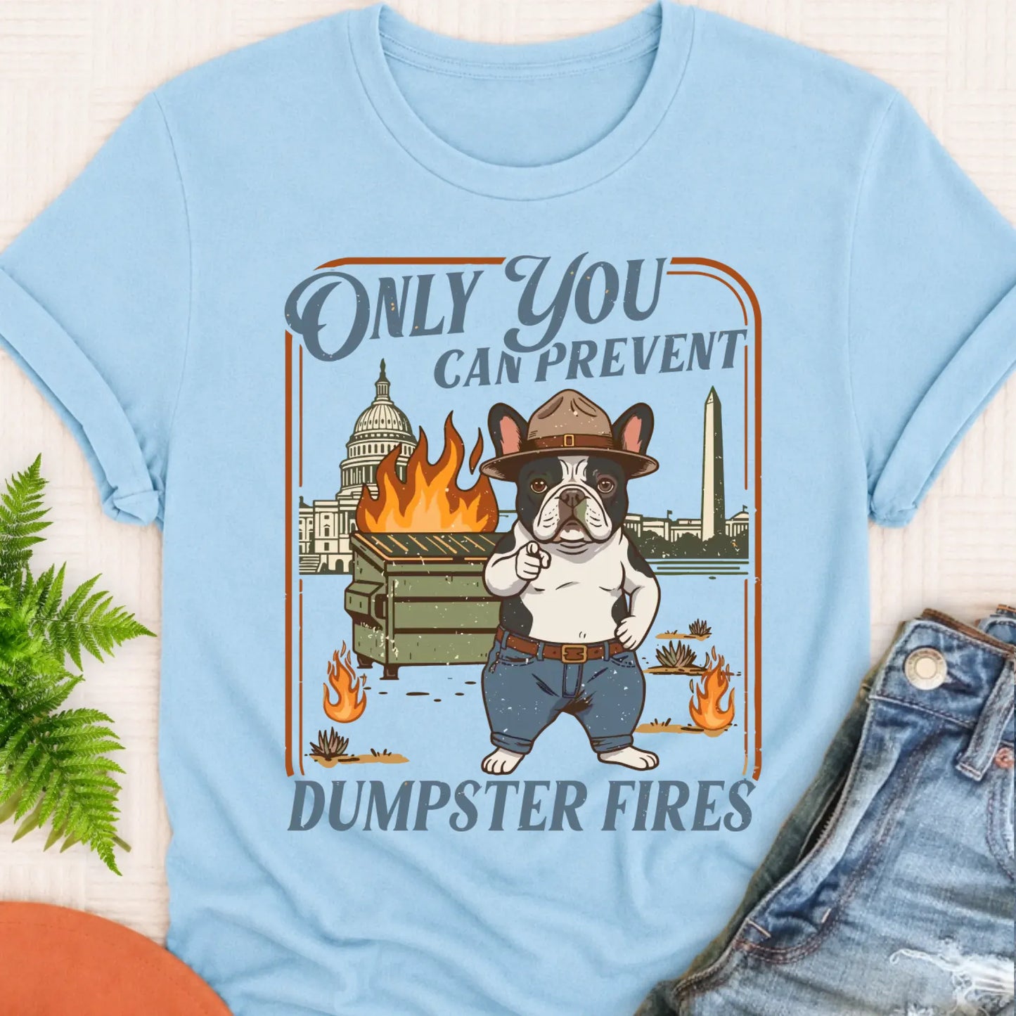 T-Shirt Chambray / S Custom Frenchie Bulldog Dumpster Fires Unisex Tshirt