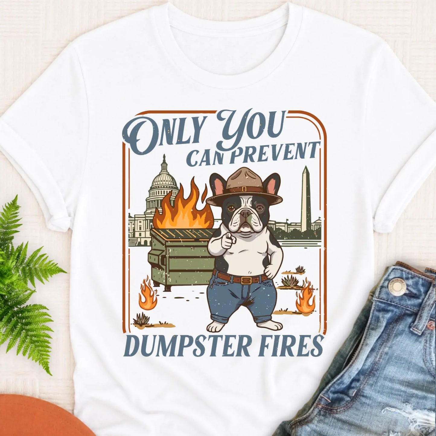 T-Shirt White / S Custom Frenchie Bulldog Dumpster Fires Unisex Tshirt
