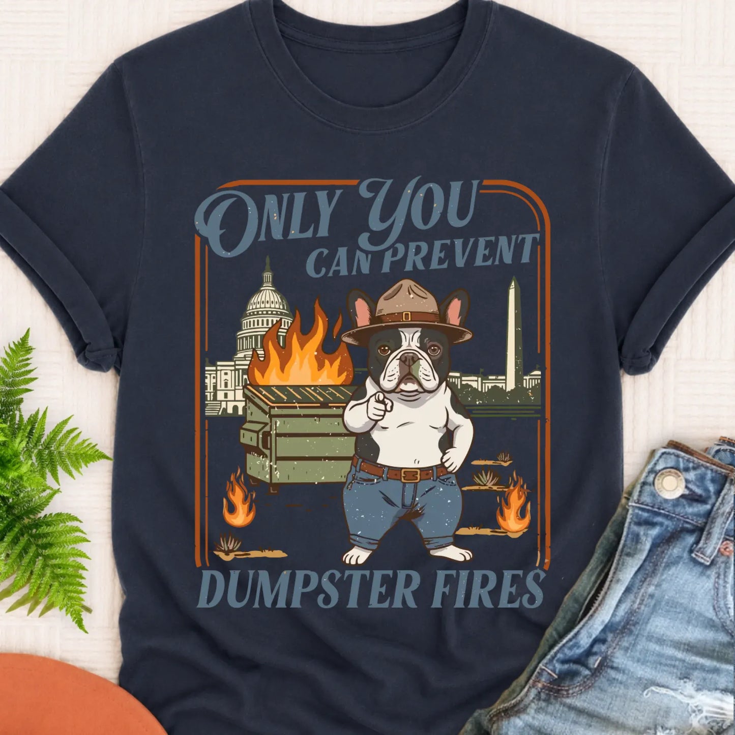 T-Shirt Navy / S Custom Frenchie Bulldog Dumpster Fires Unisex Tshirt