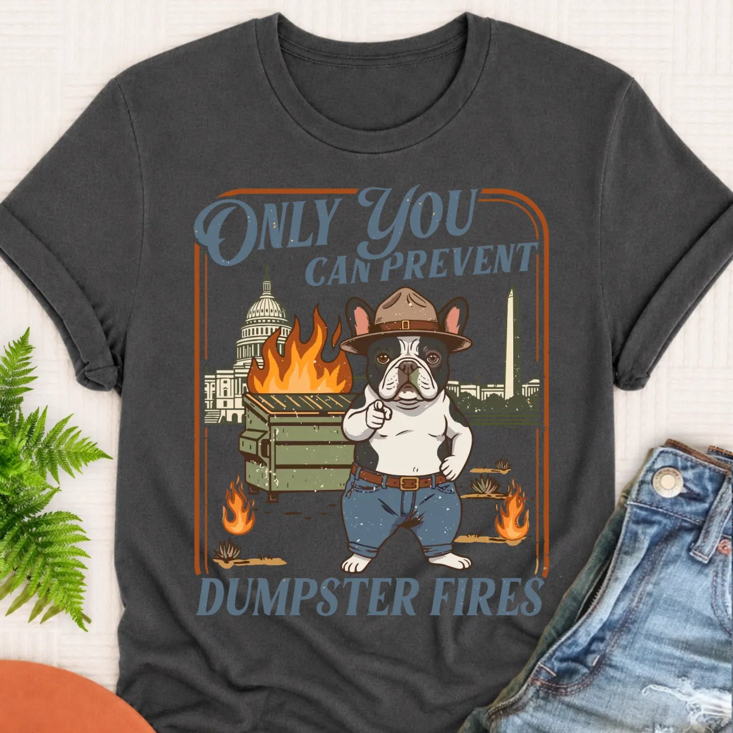 T-Shirt Pepper / S Custom Frenchie Bulldog Dumpster Fires Unisex Tshirt