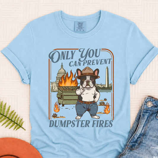 Custom Frenchie Bulldog Dumpster Fires Unisex Tshirt Chambray
