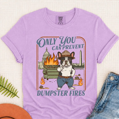 Custom Frenchie Bulldog Dumpster Fires Unisex Tshirt Orchid