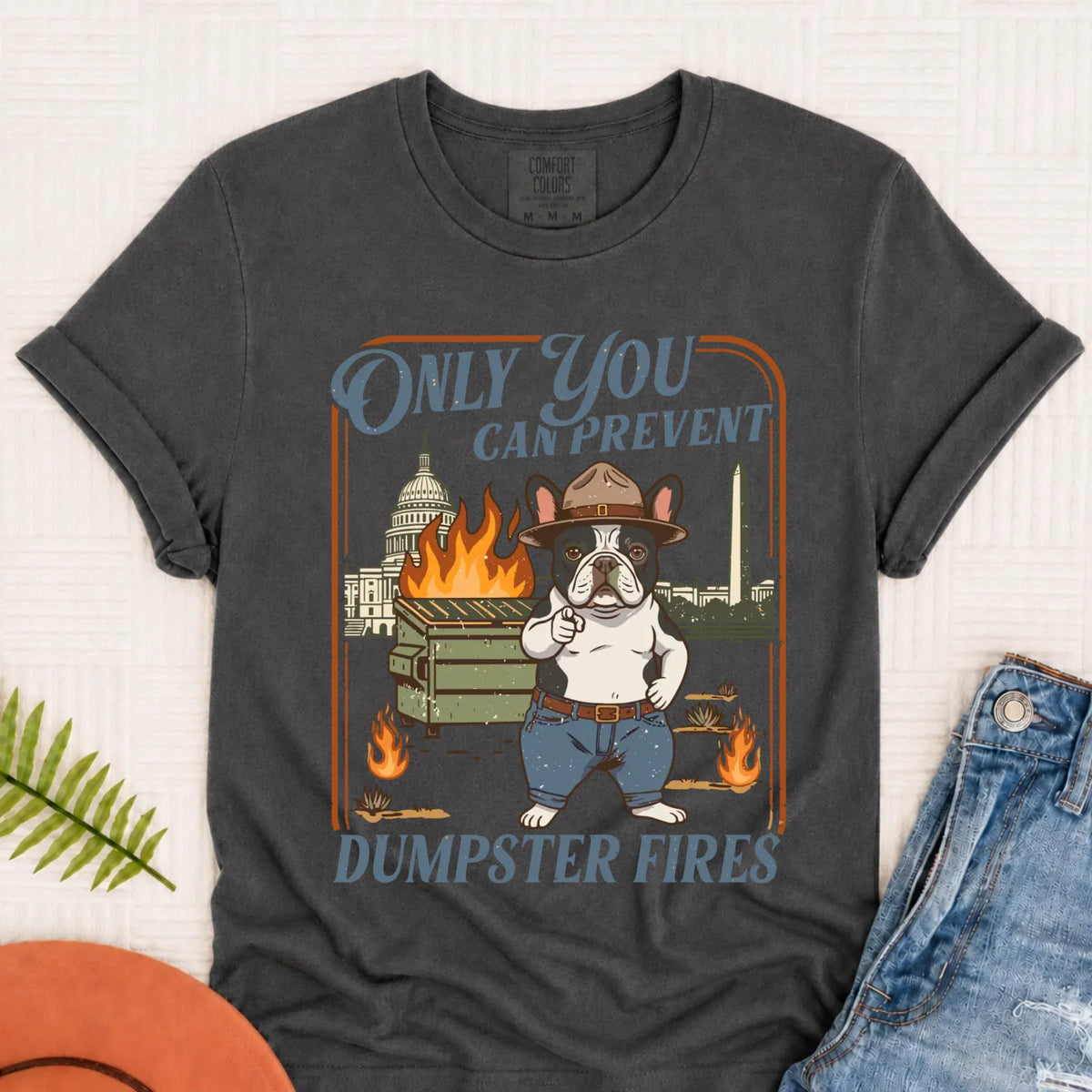 Custom Frenchie Bulldog Dumpster Fires Unisex Tshirt Pepper