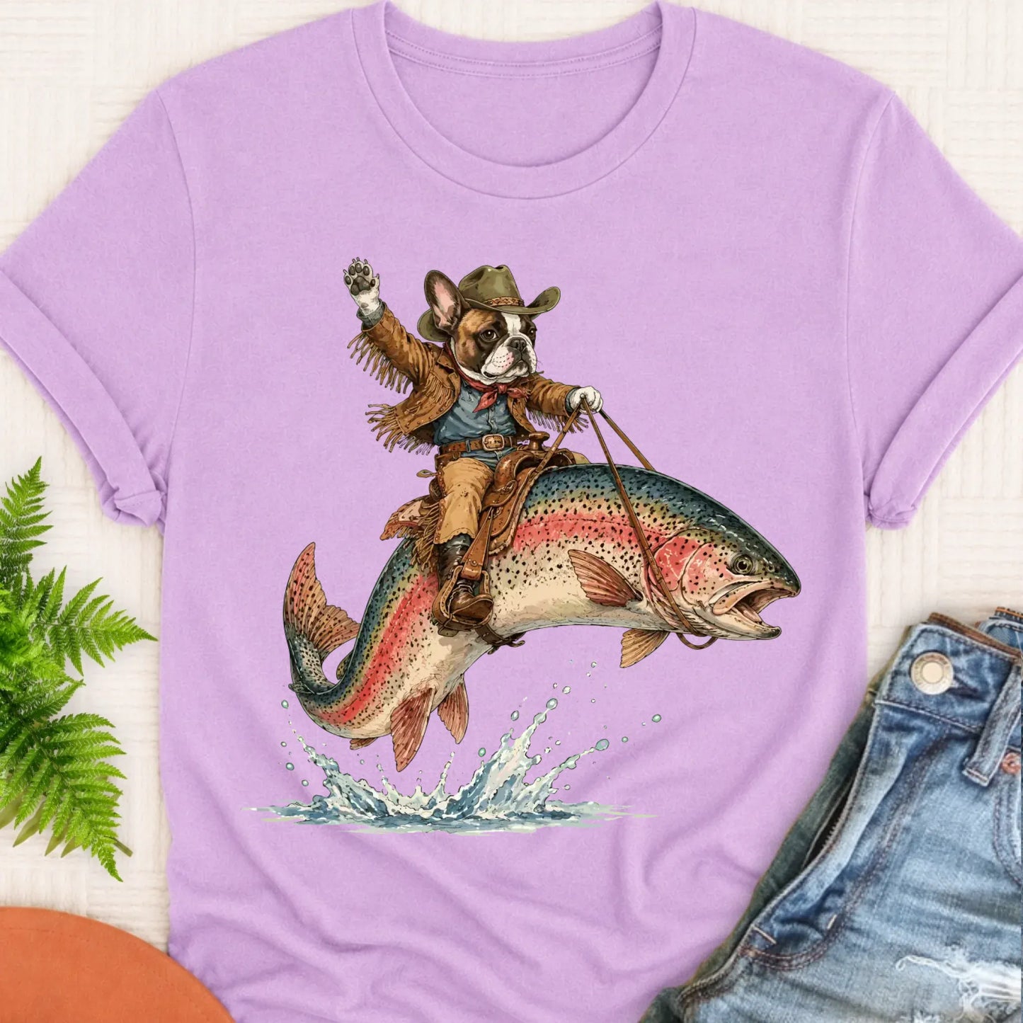 T-Shirt Orchid / S Custom Frenchie Bulldog Fishing Unisex Tshirt