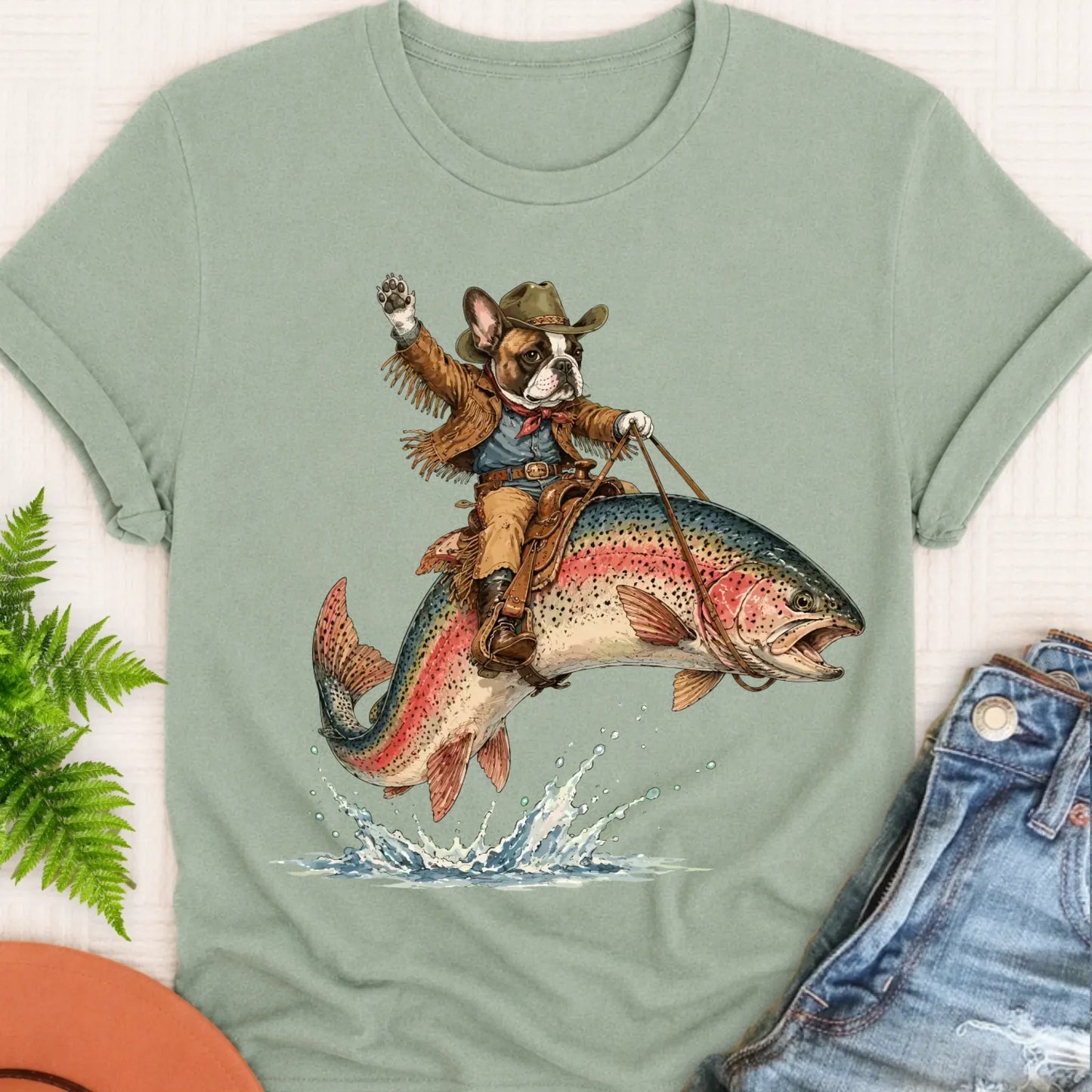 T-Shirt Bay / S Custom Frenchie Bulldog Fishing Unisex Tshirt