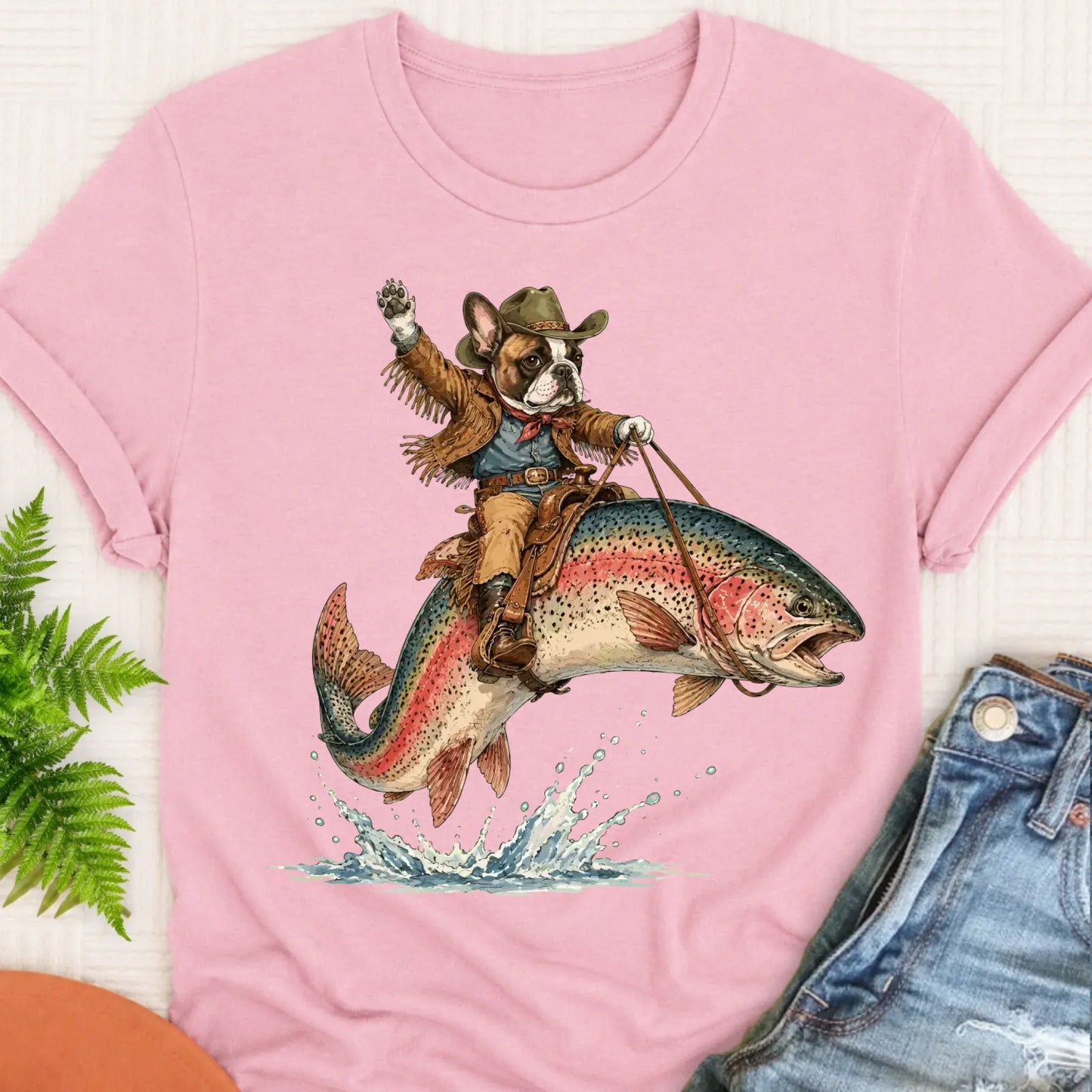 T-Shirt Blossom / S Custom Frenchie Bulldog Fishing Unisex Tshirt