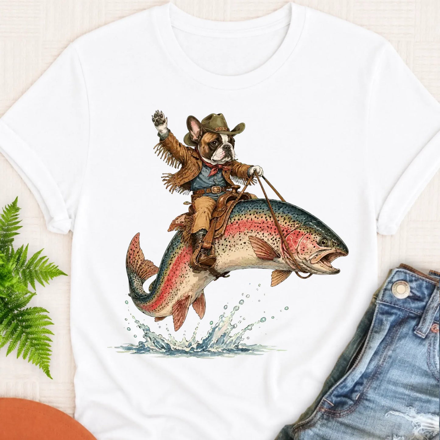 T-Shirt White / S Custom Frenchie Bulldog Fishing Unisex Tshirt