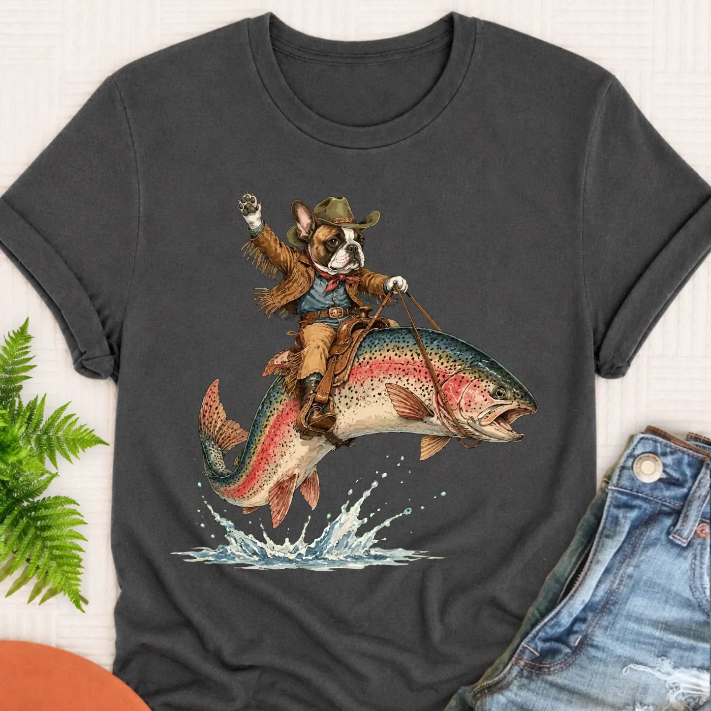 T-Shirt Pepper / S Custom Frenchie Bulldog Fishing Unisex Tshirt