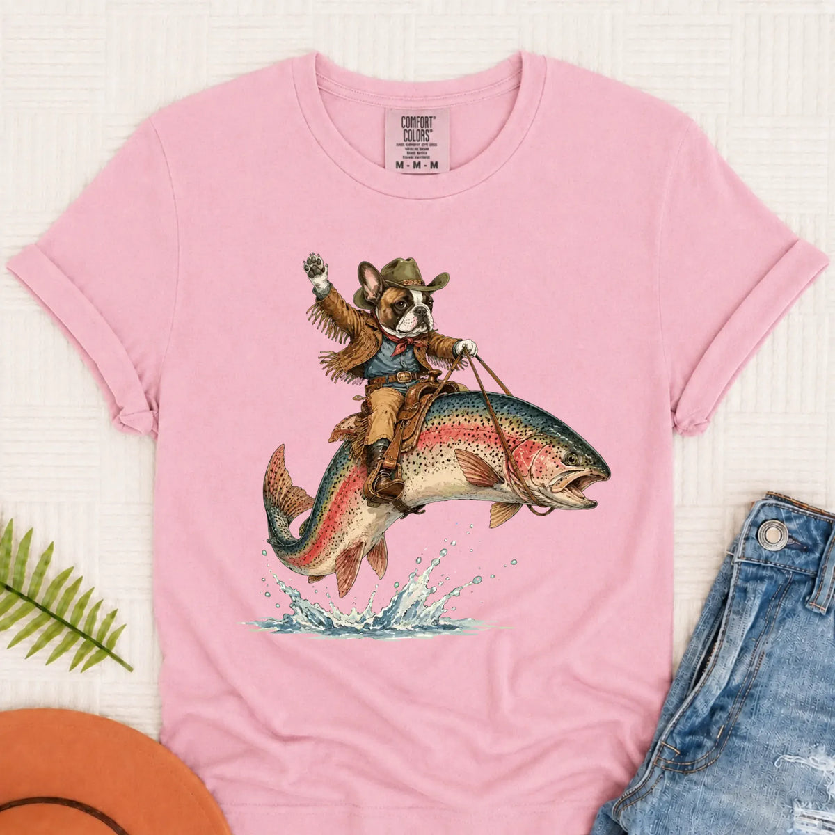 Custom Frenchie Bulldog Fishing Unisex Tshirt Blossom