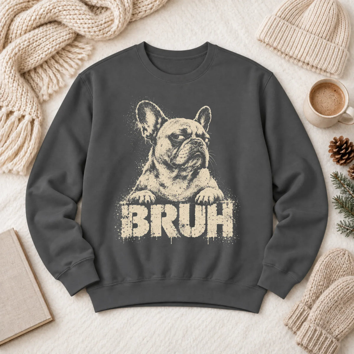 Sweatshirt Pepper / S Custom Frenchie Bulldog Funny Bruh Unisex Sweatshirt