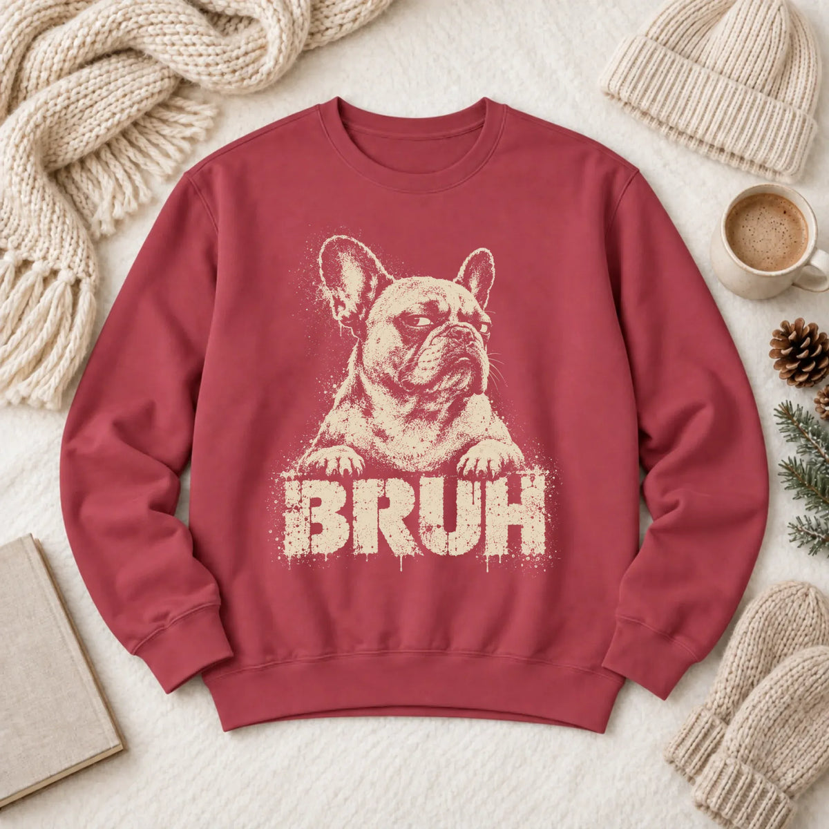 Sweatshirt Crimson / S Custom Frenchie Bulldog Funny Bruh Unisex Sweatshirt