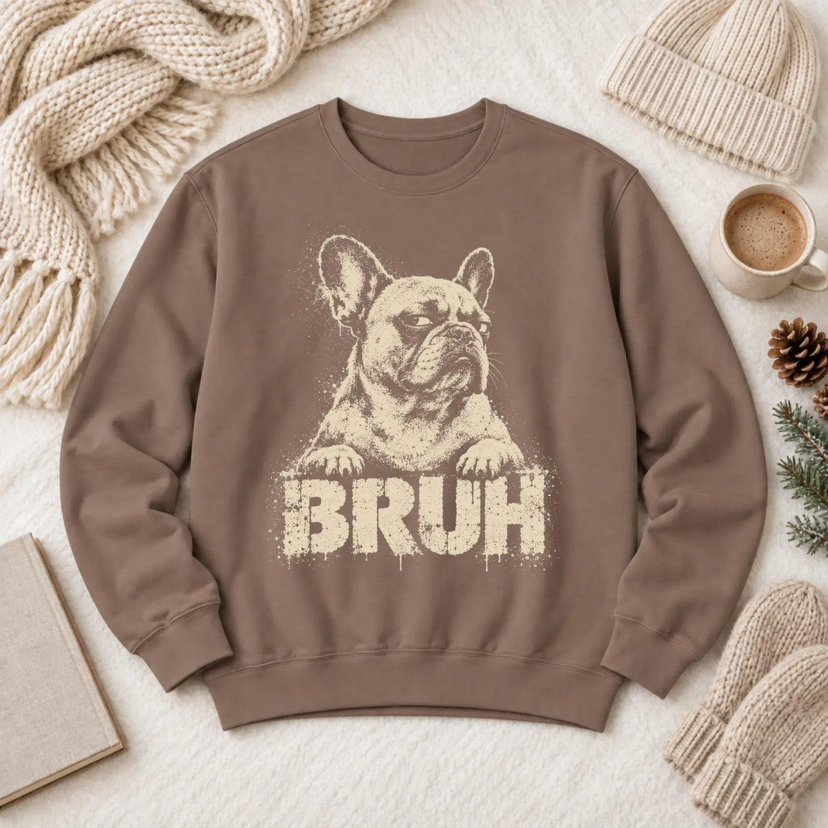 Sweatshirt Espresso / S Custom Frenchie Bulldog Funny Bruh Unisex Sweatshirt