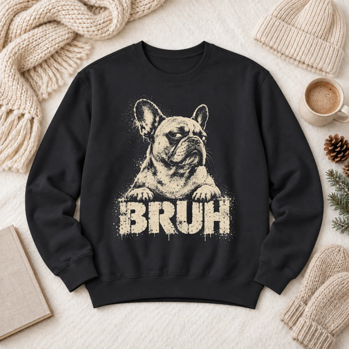 Sweatshirt Black / S Custom Frenchie Bulldog Funny Bruh Unisex Sweatshirt