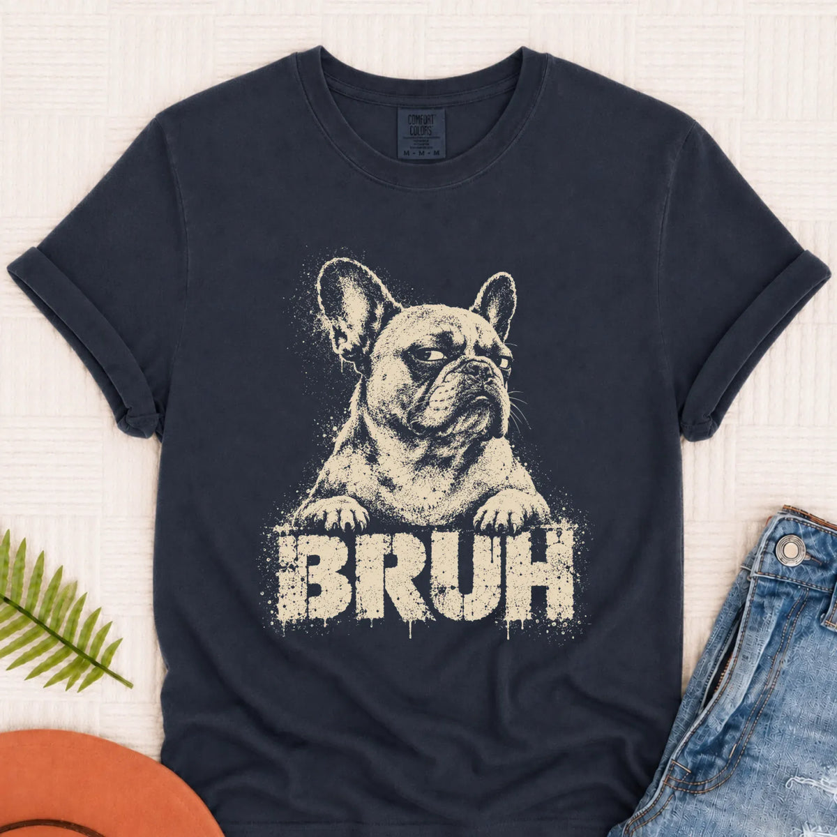 T-Shirt Navy / S Custom Frenchie Bulldog Funny Bruh Unisex TShirt