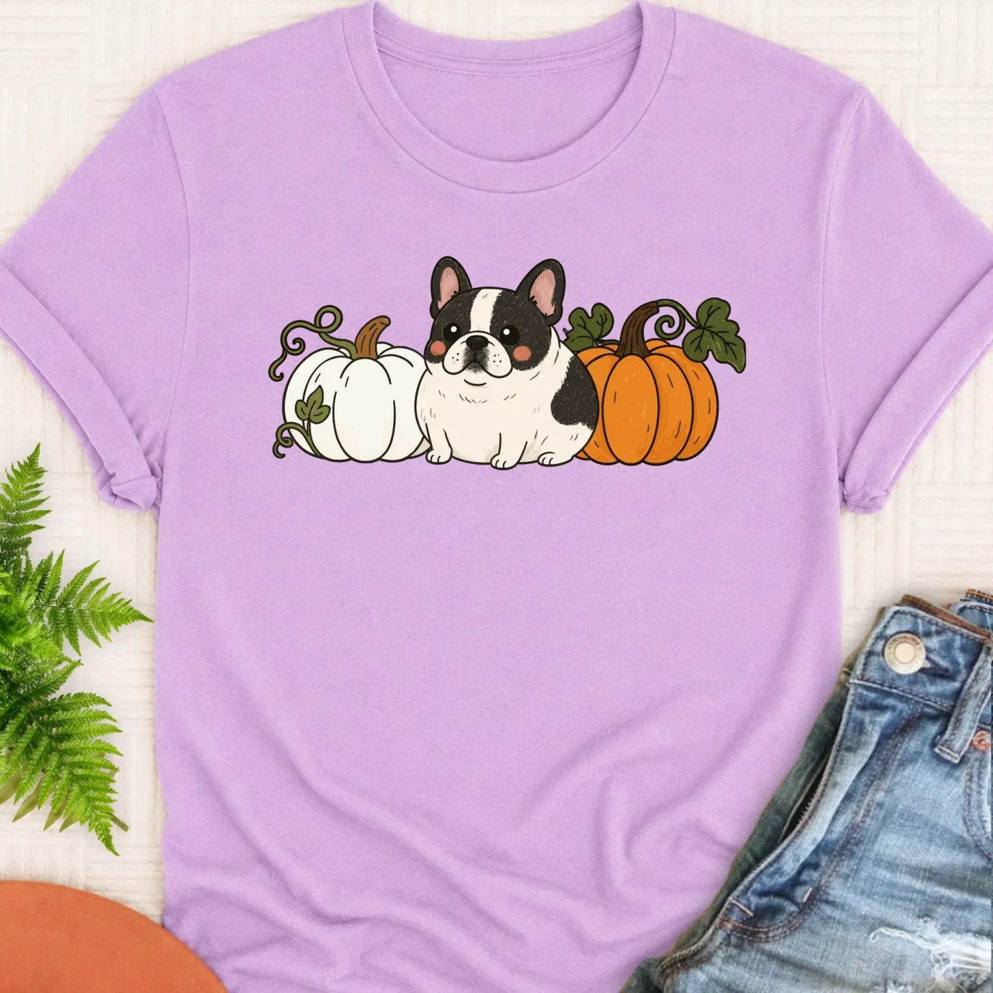 T-Shirt Orchid / S Custom Frenchie Bulldog Funny Pumpkin Fall Unisex Tshirt
