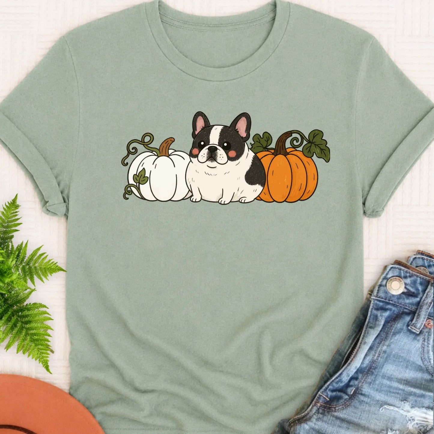 T-Shirt Bay / S Custom Frenchie Bulldog Funny Pumpkin Fall Unisex Tshirt