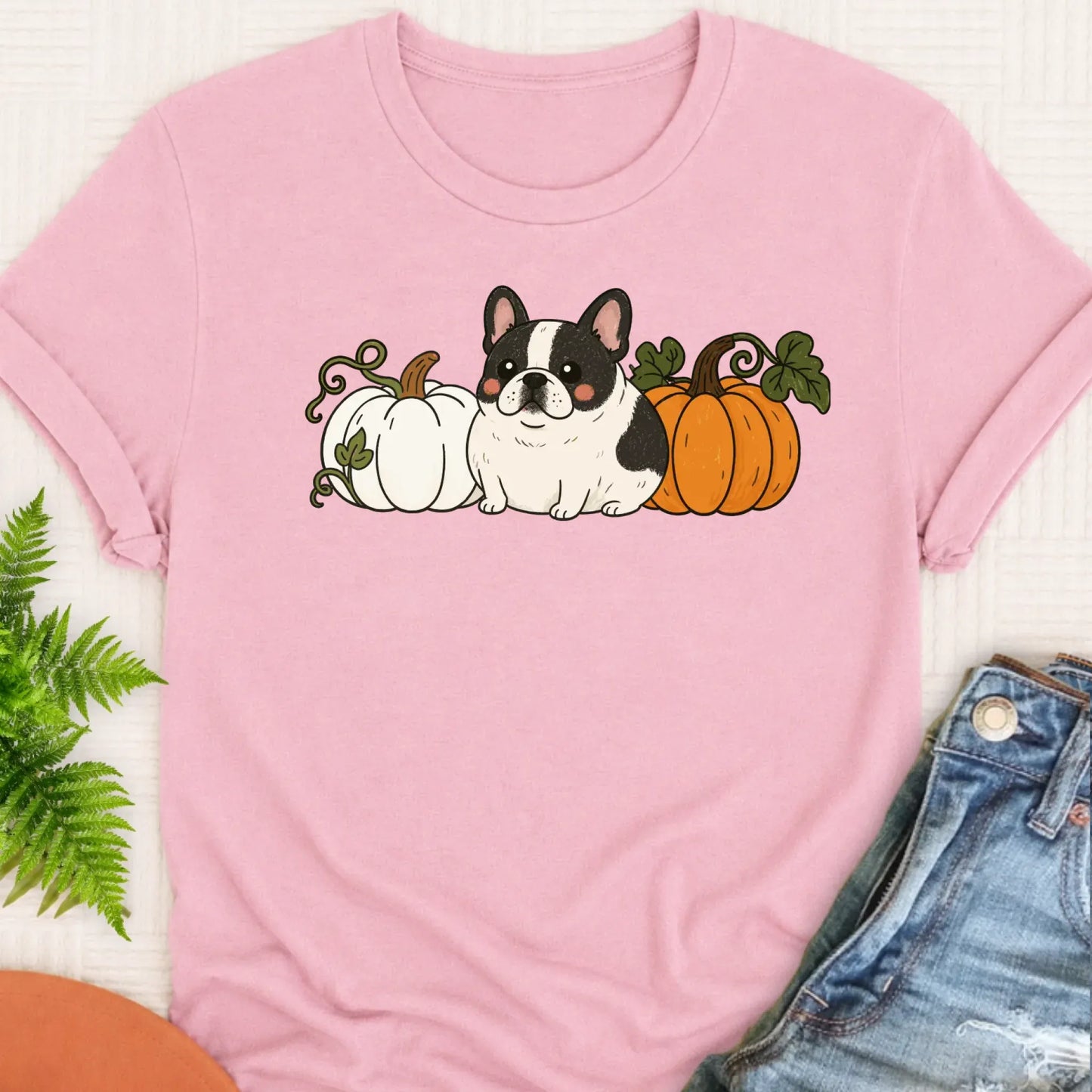 T-Shirt Blossom / S Custom Frenchie Bulldog Funny Pumpkin Fall Unisex Tshirt